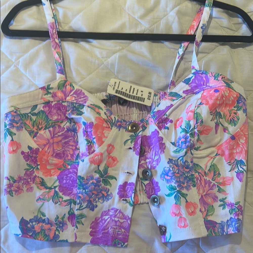 Love Culture Pink and Purple Floral Crop Top